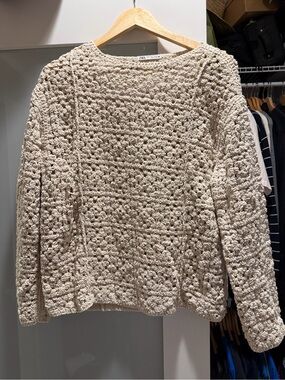 Zara Cream Crochet Crewneck Sweater